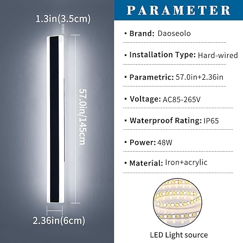 Vista 59 de Apliques de pared para exteriores de 47 pulgadas, regulables de 3000 K-6000 K, luces de pared larga para exteriores, IP65 impermeable, moderna