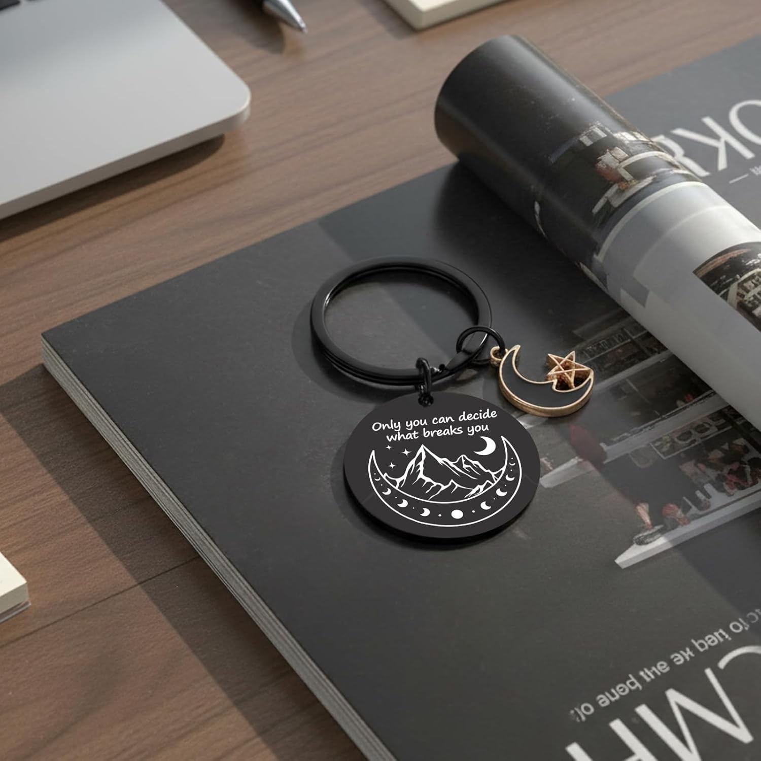 Acotar Keychain Merch Gifts - Black Inspired Stainless Key Chain with Moon Stars Dont Let The Hard Days Win Merchandise Inspirational Gift for Women Men Girls Bookish Fans Friend - Image 3