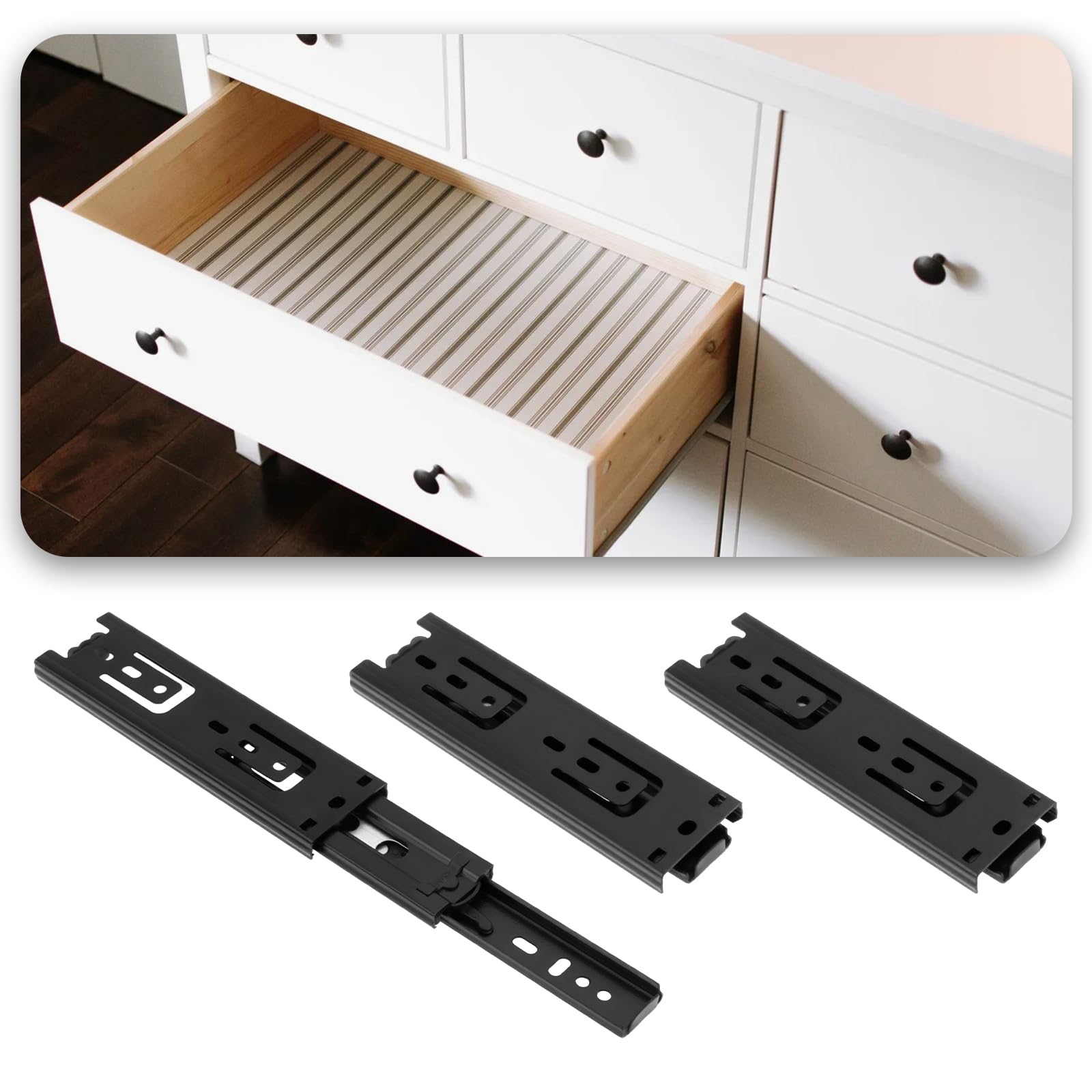 Briny River 2 Pairs 150mm Cabinets Drawer Slides, Three Section Full Extension Slides, 285mm Drawer Guides