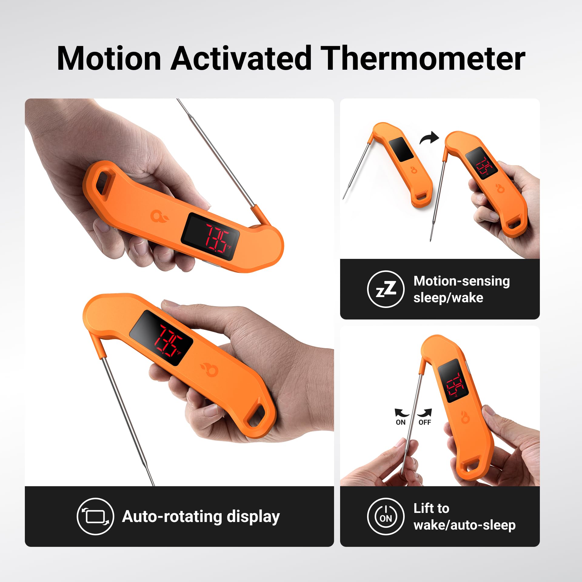 Thermomètre à viande numérique professionnel, lecture instantanée en 1 seconde, précision de ± 0,-15 °C, thermomètre alimentaire certifié NIST & NSF, écran LED lumineux à rotation automatique