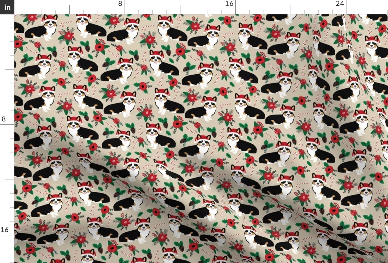Spoonflower Fabric - Corgis Dog Dogs Cute Christmas Florals Best Flowers Corgi Santa Hats Printed on Minky Fabric by The Yard - Sewing Baby Blankets Quilt Backing Plush