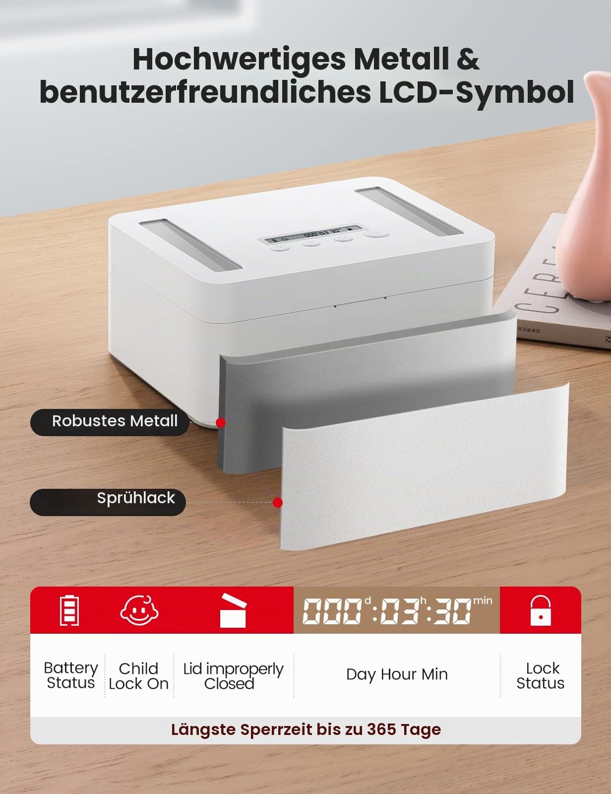VAYDEER Handy-Safe mit Timer aus Metall, Weiß