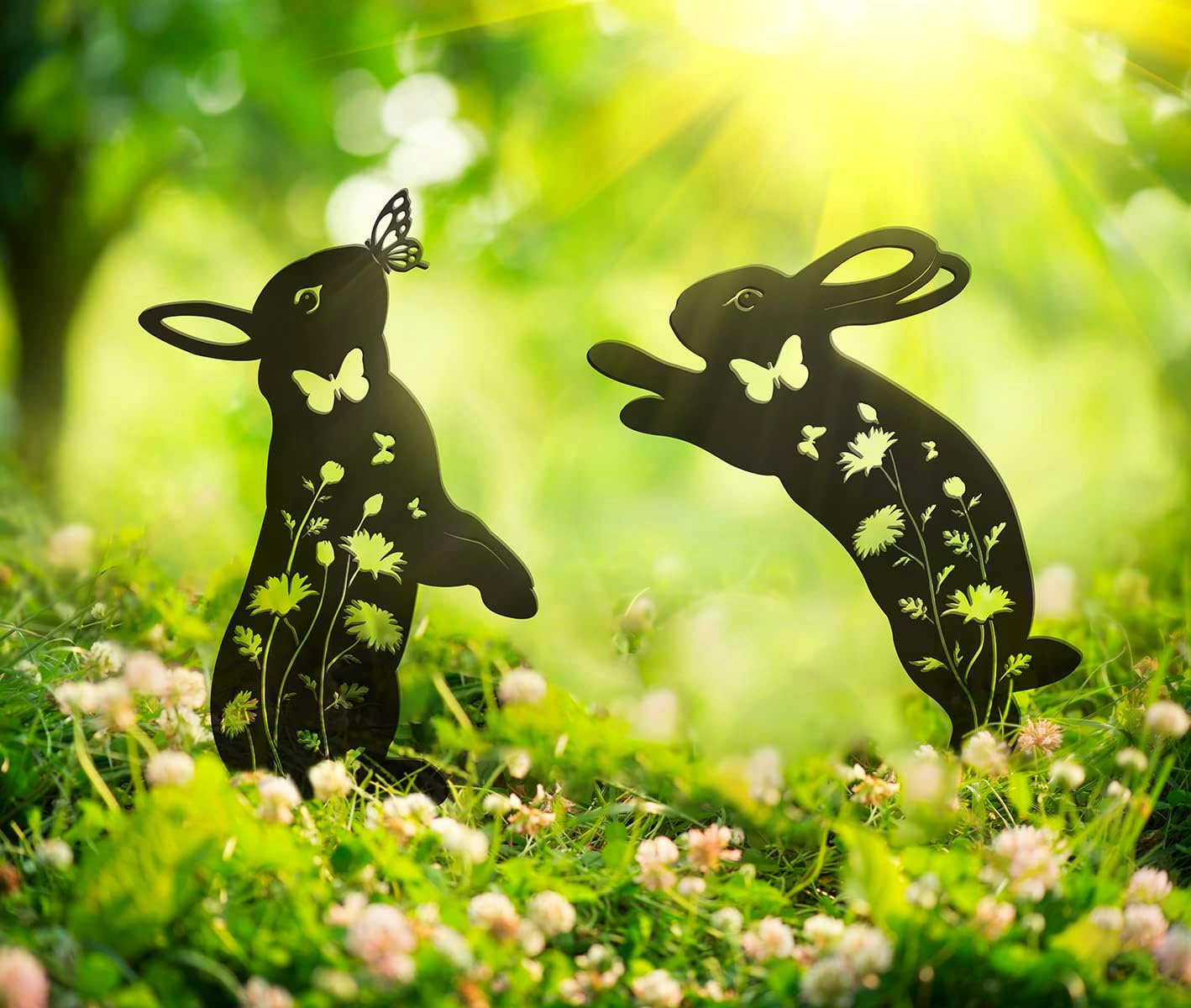 QBMYCN Rabbit Metal Garden Stakes Decorative,2 Pack Black Jump Rabbit Silhouette Statues,for Yard Garden - Image 4