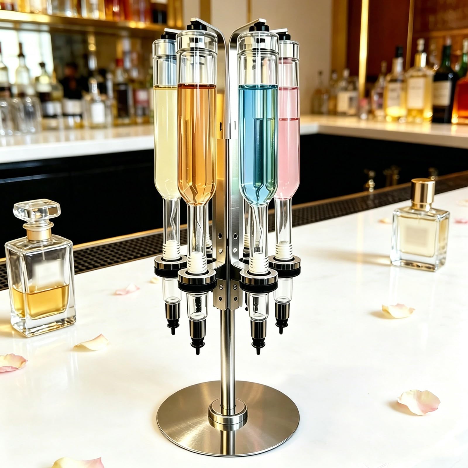 TozMvi Desktop Mount Manual Perfume Refill Pump Station, 6 Bottle Perfume Liquid Dispenser Filling Machine Transfer Kit,Liquid Filler for Bar & Perfume Salon 375ml