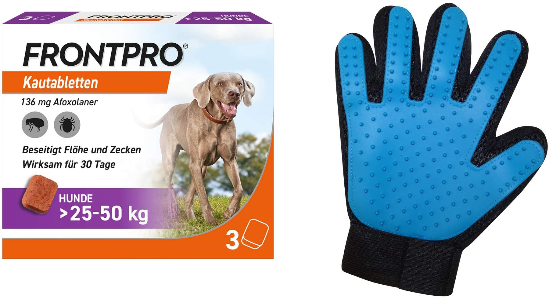 Frontpro 136 mg für Hunde 25-50 kg 3 Kautabletten + gratis Fellhandschuh