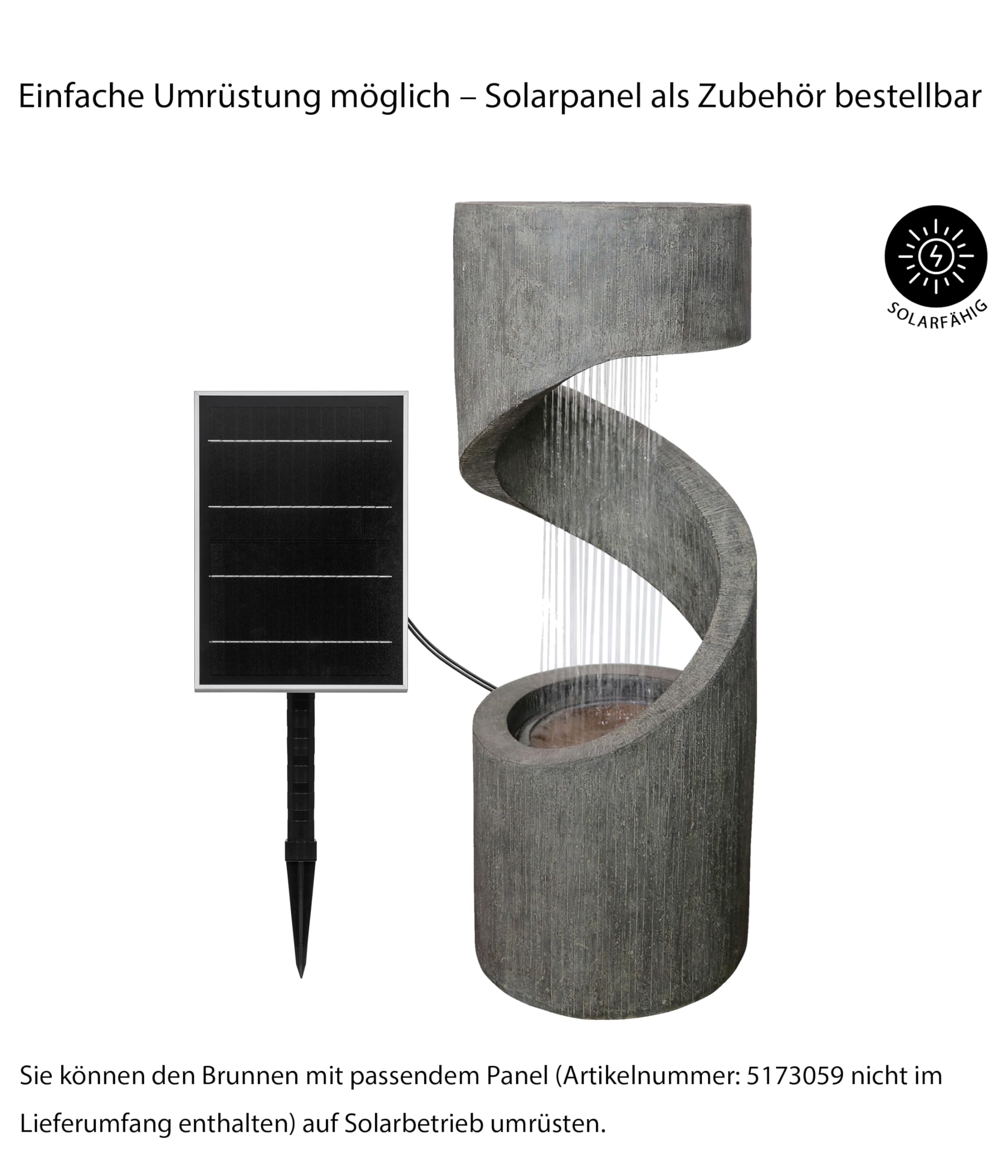 Dehner Gartenbrunnen Ronda, mit LED Beleuchtung, frostbeständig, solarfähiger Brunnen für Außen, 79.5 x 31.5 x 31.5 cm, Polyresin, grau