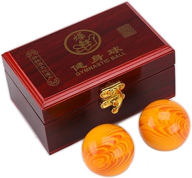 BRABUD 2 Yellow Chinese Baoding Balls Hand Exercise Therapy Balls Stress Relieve Non-Chiming 2PCS