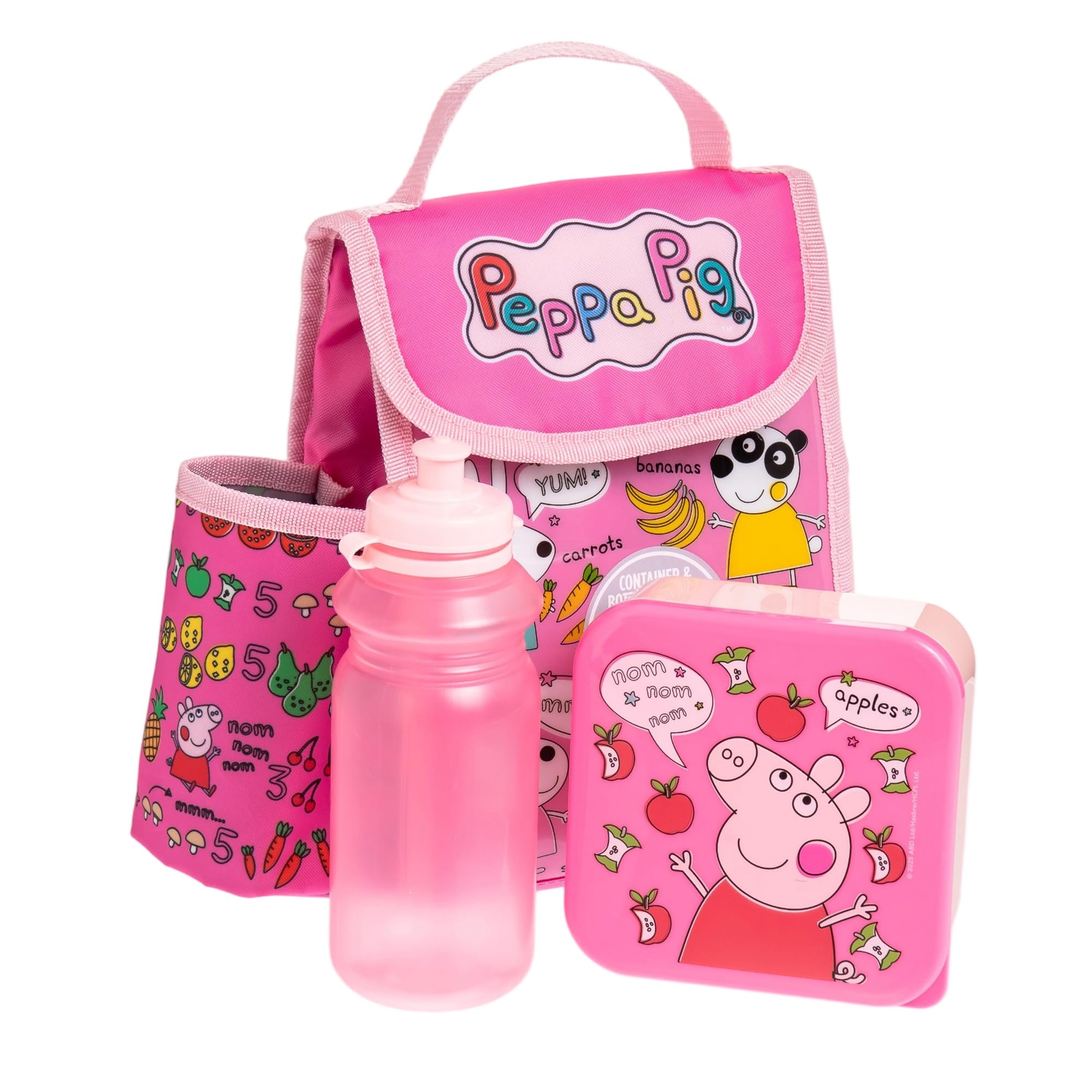 Peppa Pig Kids Lunch Bag Set with Bottle and Containers - Insulated Bag 3 Pcs Set for Girls- First Lunch Bag for School BPA Free -Leakproof for Travel, School, Pink