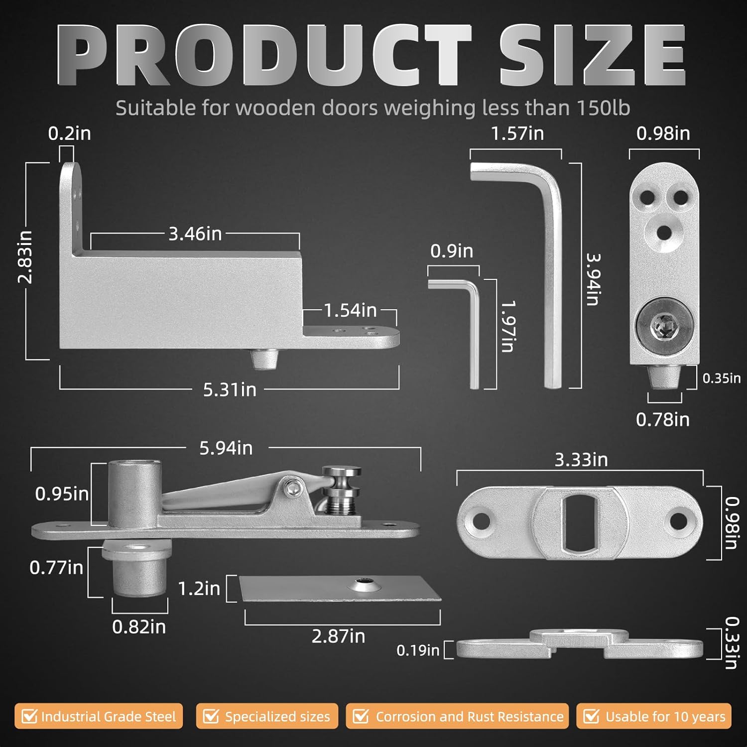 Self Closing Pivot Door Hinge, Heavy Duty Hidden Hinge for Commercial and Home Use, Opens Inward & Outward for Wooden Secret Door