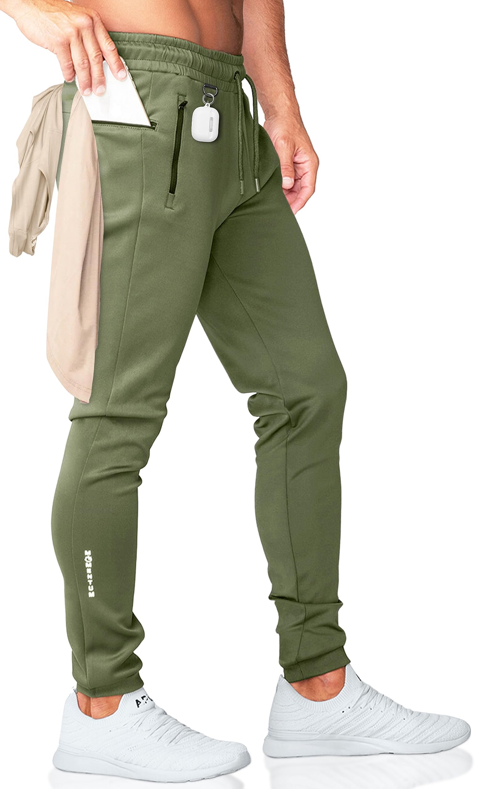 Born ToughSlim-Fit Mens Workout Joggers Pants, Tapered Bodybuilding Gym Joggers, Athletic Running Sweatpants Zipper Pockets