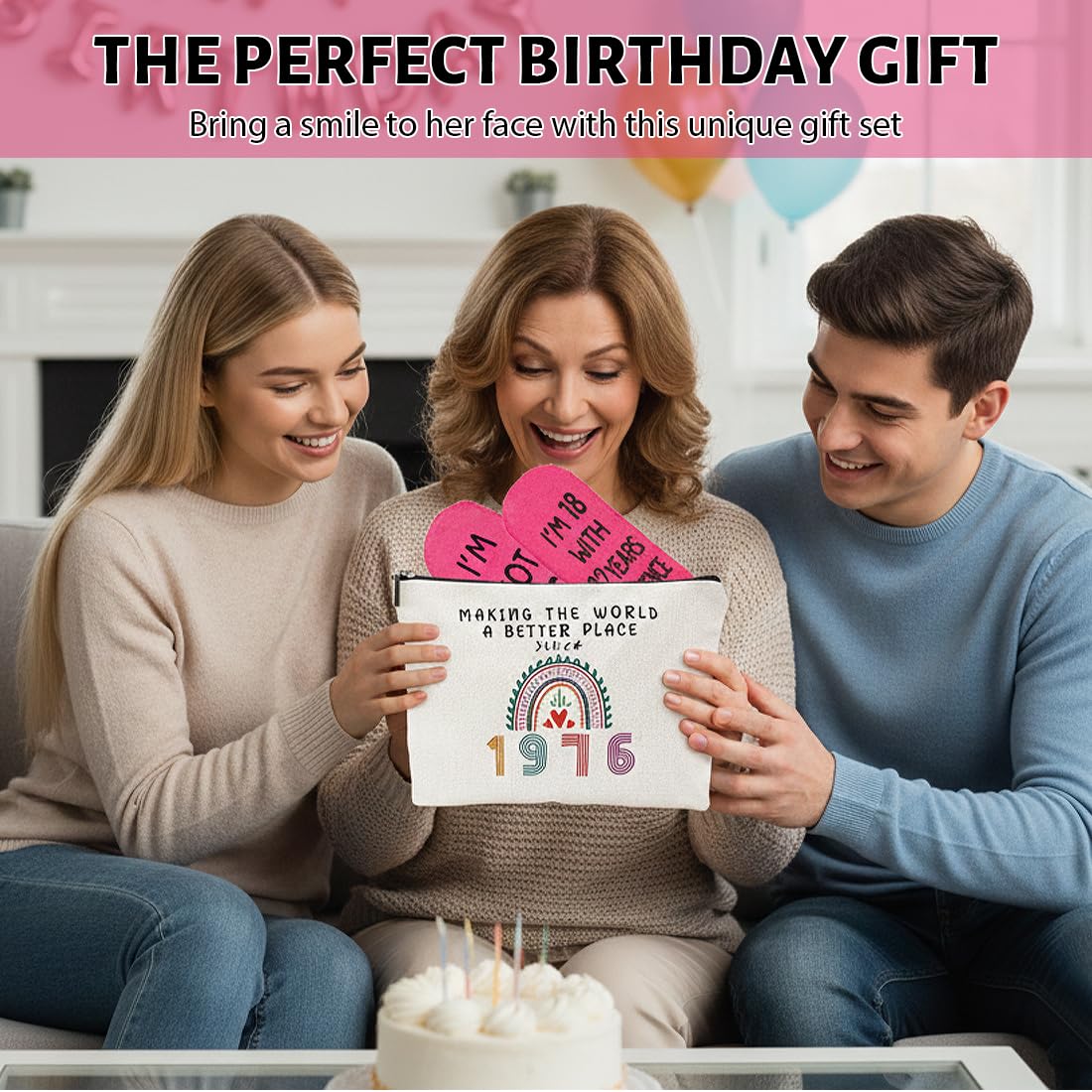 2 Pcs Beauty Case Perfetto Per Il 50º Compleanno, Ideale Come Regalo, Regali di Compleanno per Donne, tra Cui Borsa per il Trucco e Calzini di Compleanno Ideali per Donne (1976-50 anni)