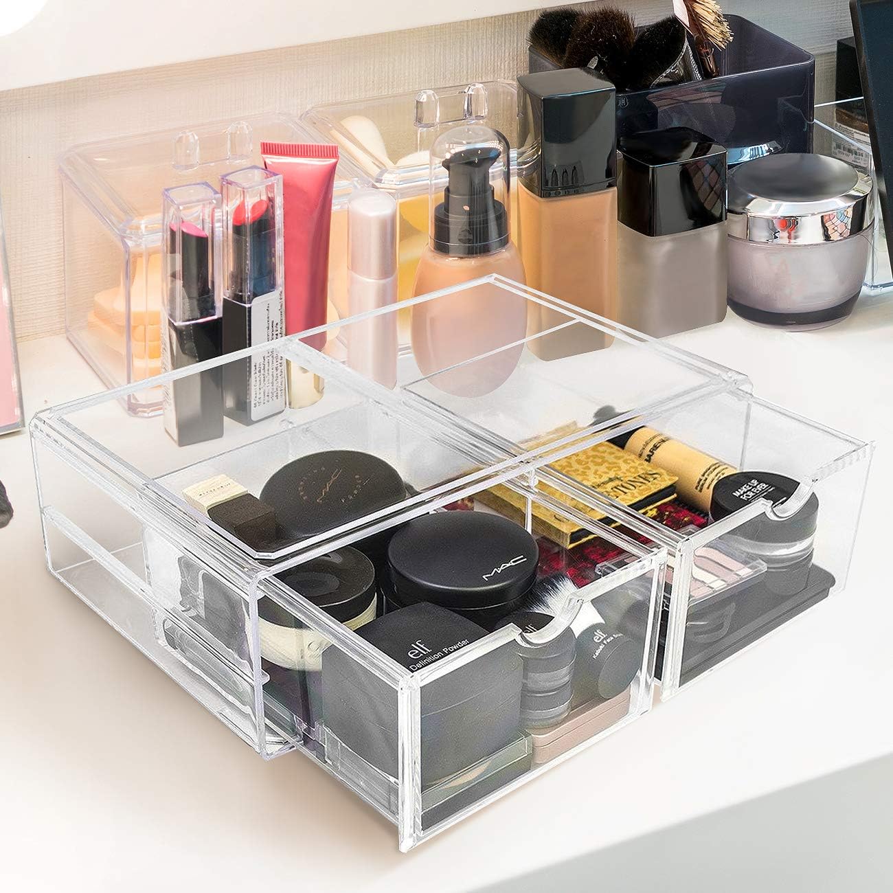 Sorbus Acrylic Cosmetics Makeup and Jewelry Storage Case X-Large Display Sets –Interlocking Scoop Drawers to Create Your Own Specially Designed Makeup Counter –Stackable and Interchangeable: Home & Kitchen