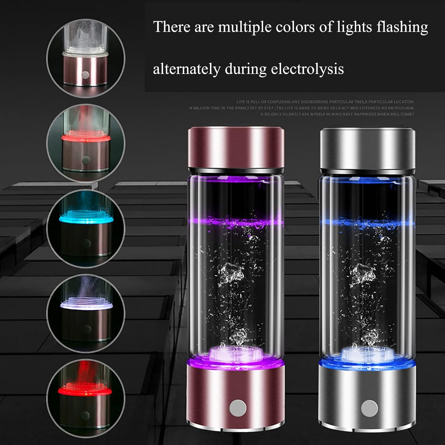 Hydrogen Rich Water Generator Ionizer Portable Hydrogen Alkaline Water Bottle with SPE/PEM Technology Colorful Lights 3 Mins Fast Making 1000-1300PPB High Concentration Water Bottle 450ML