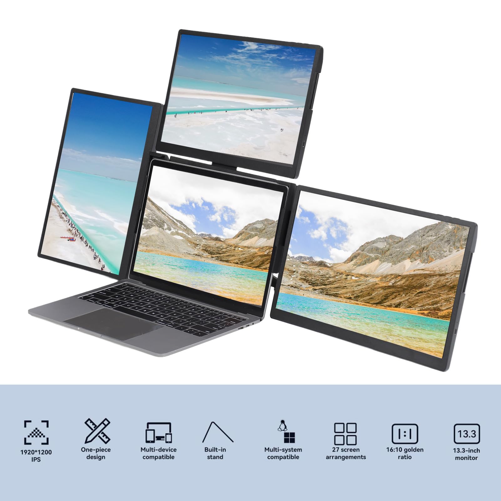 Tangxi Monitor Portatile per Laptop, Estensore per Schermo IPS HD 3 da 13,3 Pollici, Estensore per Monitor Portatile per Notebook Staccabile, Adatto per Laptop da 11,6-17, per Windows,