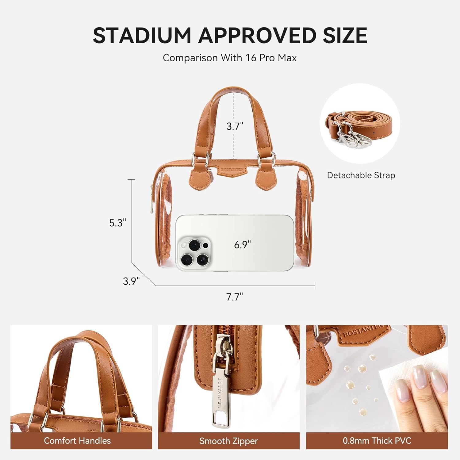 BOSTANTEN Clear Bag for Stadium Approved Top Handle Crossbody Purses Barrel Handbag for Events, Concerts, Travel, Daily Use - Image 4