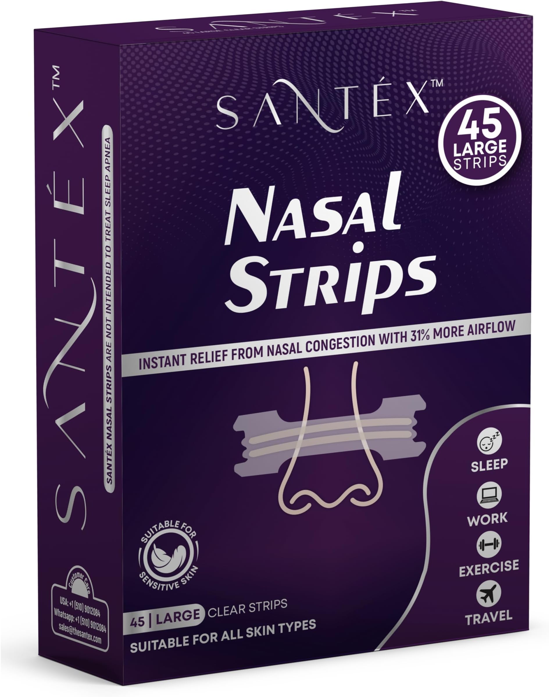 SANTÉX Large Clear Nasal Strips for Snoring Solution, Nose Strips for Breathi...