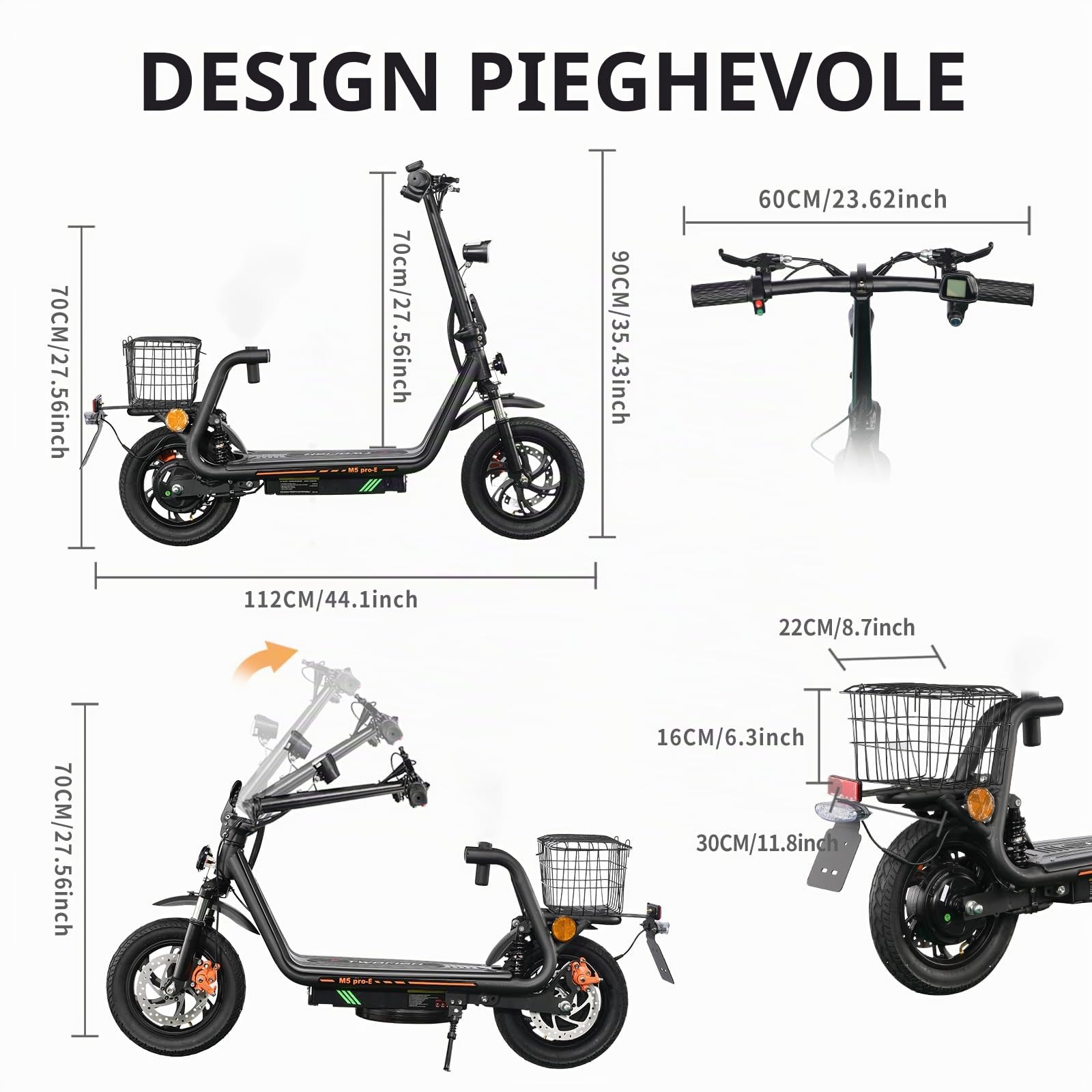 TWOFISH Monopattino Elettrico Omologato per la Circolazione su Strada (EEC), Scooter Elettrico da 12 Pollici per adulti con Motore da 500 W, Batteria da 48 V e 13 Ah, Autonomia di 30 km