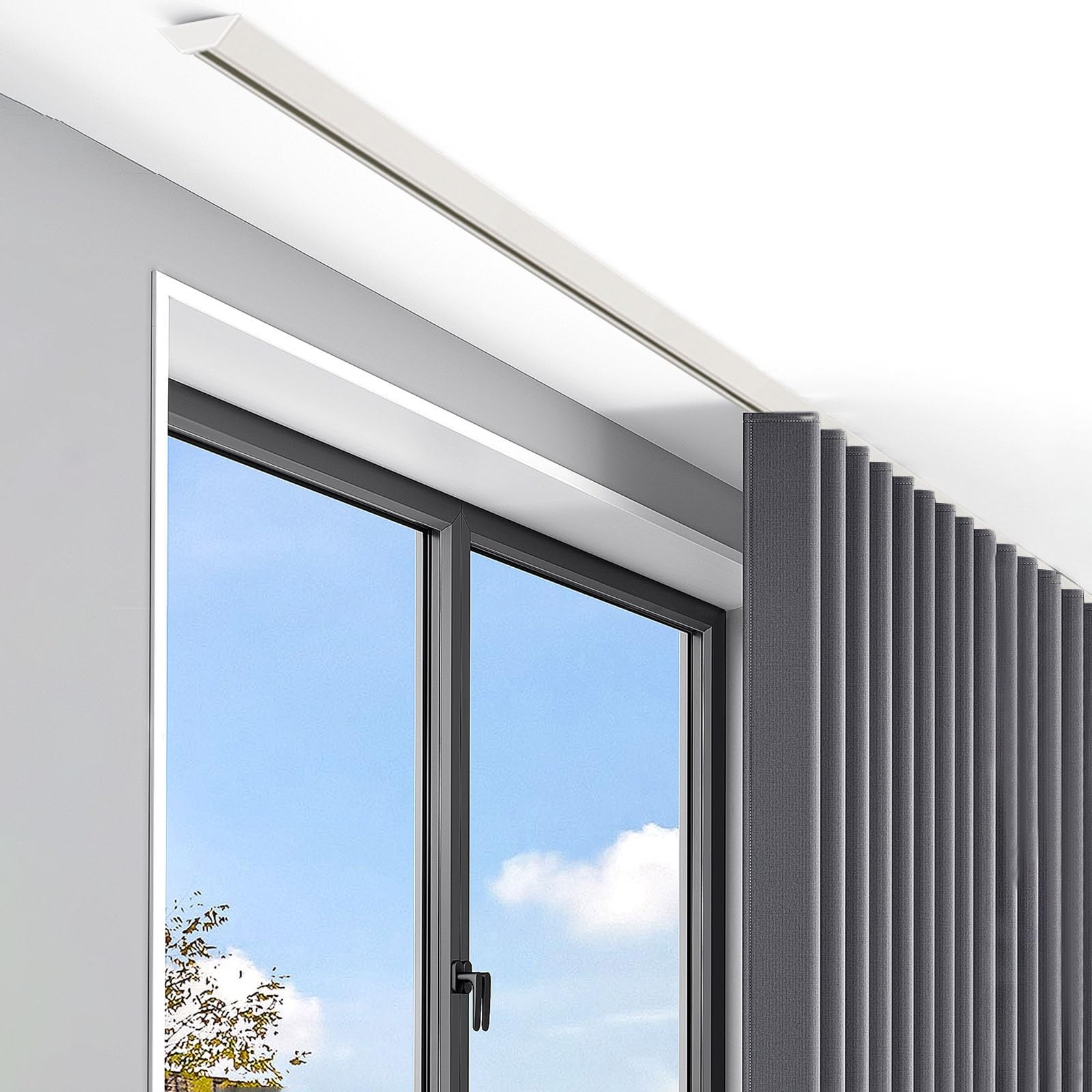 Tringle à rideaux auto-adhésive extra fine pour chambre à coucher et salon – Système de tringle à rideaux coulissants sans perçage avec glissières (blanc)