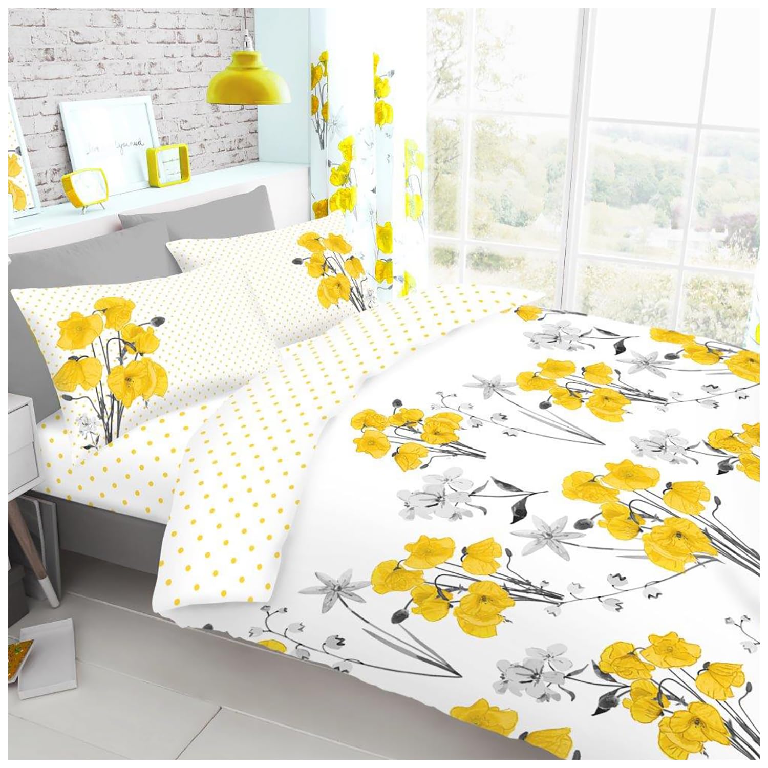 Premium Floral Bedding Sets, Botonical Duvet Cover Double, Breathable Quilt Covers, Yellow