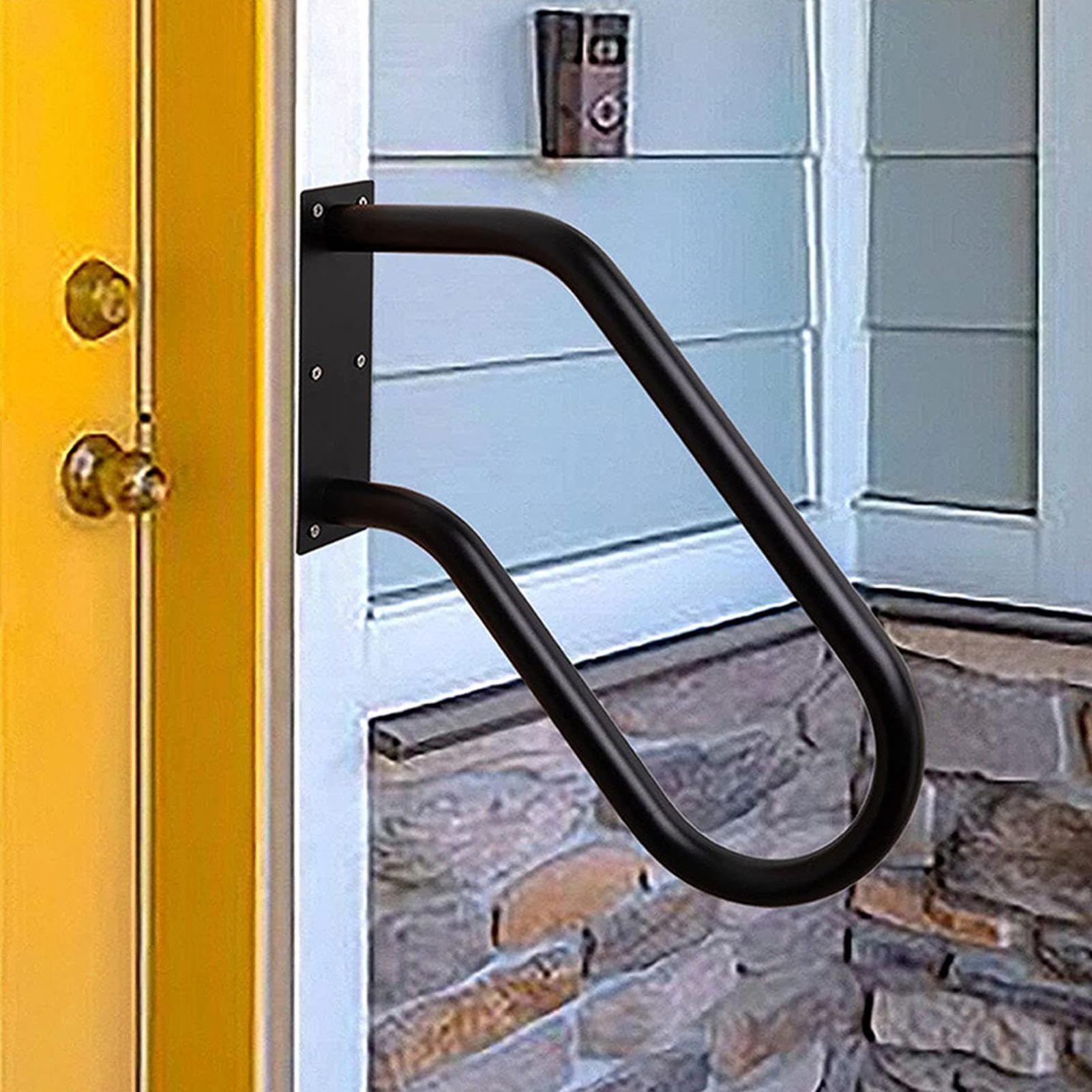 Main courante pour marches extérieures – Rampe de jardin murale pour 3 marches | Rampes noires pour jardin, terrasse, porche, cour pour personnes âgées, enfants, handicapés, blessés Teksome