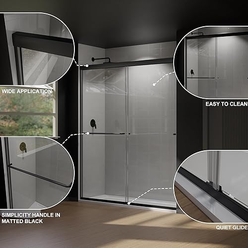 Miniatura 27 de Puerta de ducha deslizante sin marco de 44-48 pulgadas de ancho x 72 pulgadas de alto, puerta de ducha de vidrio con vidrio templado SGCC Negro