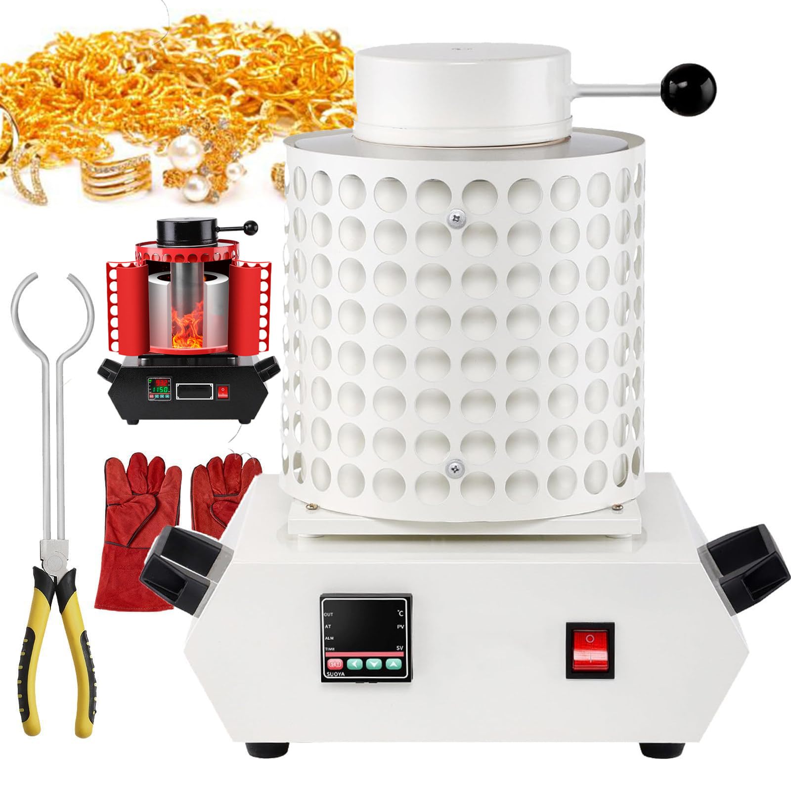 2000w Electric Gold Melting Oven(1kg/2kg/3kg Capacity), 1150℃ /2102℉ Digital Gold Melting Furnace, Casting Refining Precious Metals - Gold Silver Copper Aluminum White-3kg