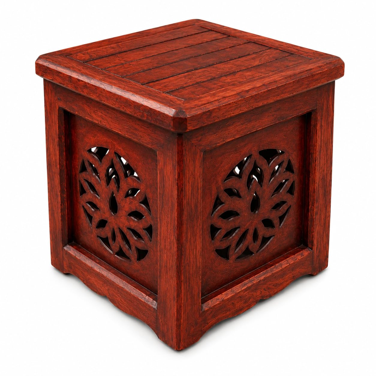 Wooden Stool Cum Storage Box Handcrafted Solid Wood Multipurpose Organizer for Toys, Clothes | Decorative Side Table for Living Room & Bedroom 12 x 12 x 12 in | Reddish-image-46