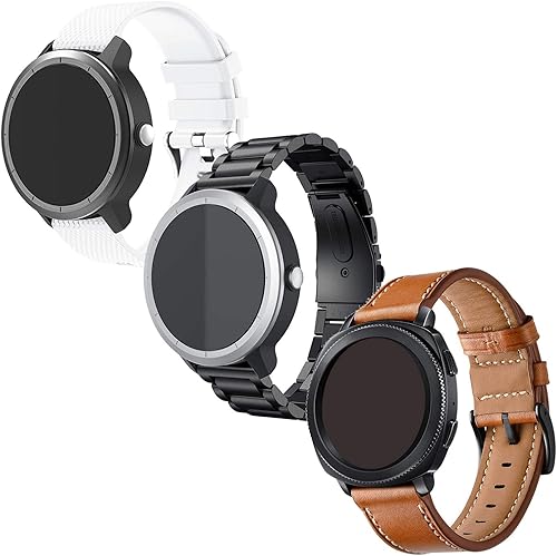 Anrir Correa de reloj compatible con Garmin Vivoactive 3, correa de acero inoxidable de 0.787 pulgadas, correa de cuero, correa de silicona para
