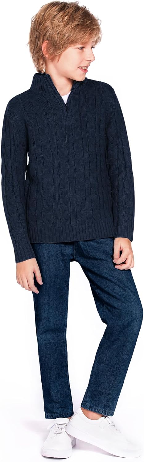 Arshiner Boy's Cable Knitted Sweater Half Zip Lightweight Casual Pullovers for Kids 3-12 Years