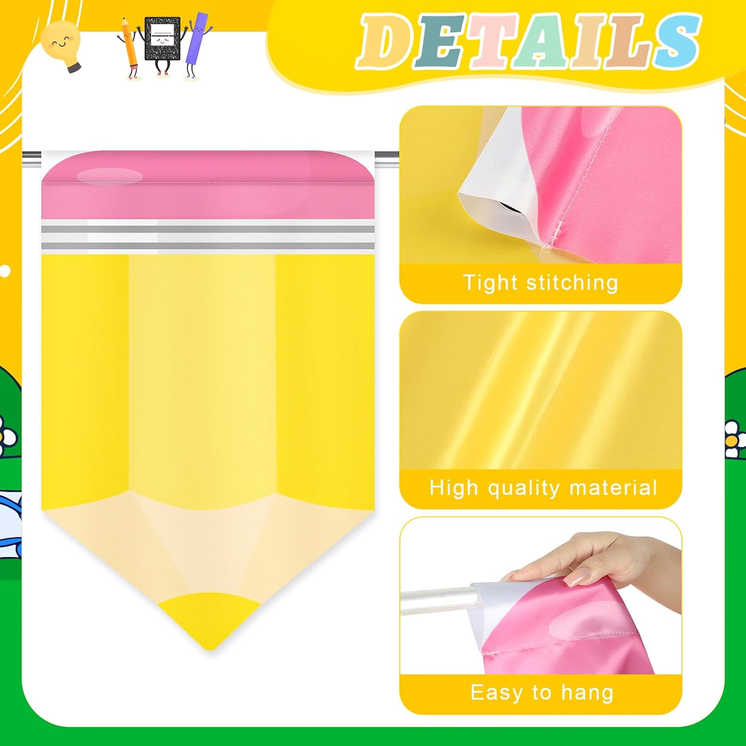6 Pcs Classroom Curtains for Windows, Colorful Pencil Classroom Window Cover for Kindergarten Daycare Primary Bedroom Shelves Decor 36" X 24" (Pencil)