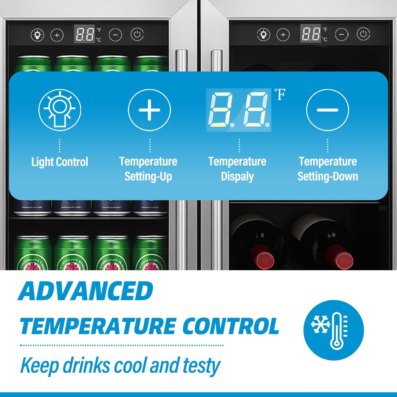 Doghly 24 Inch Wine And Beverage Refrigerator, Dual Zone Wine Cooler With Advanced Cooling, 176 Cans And 42 Bottles Capacity, Built-In Or Freestanding Beverage Fridge For Home, Bar, Kitchen on Fridge.com - View 4