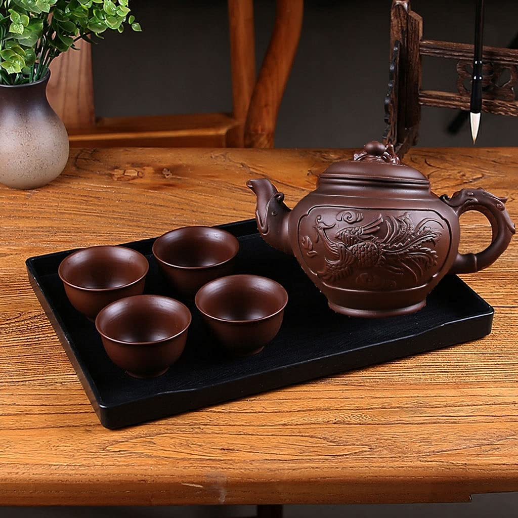 Tetera De Arcilla Púrpura Tetera De Arcilla Púrpura Tetera De Seis Piezas Juego De Bandeja De Taza De Té Juego De Té De Kung Fu Patrón Exquisito Tetera Hecha A Mano Para El Hogar Tetera (Color : Bla
