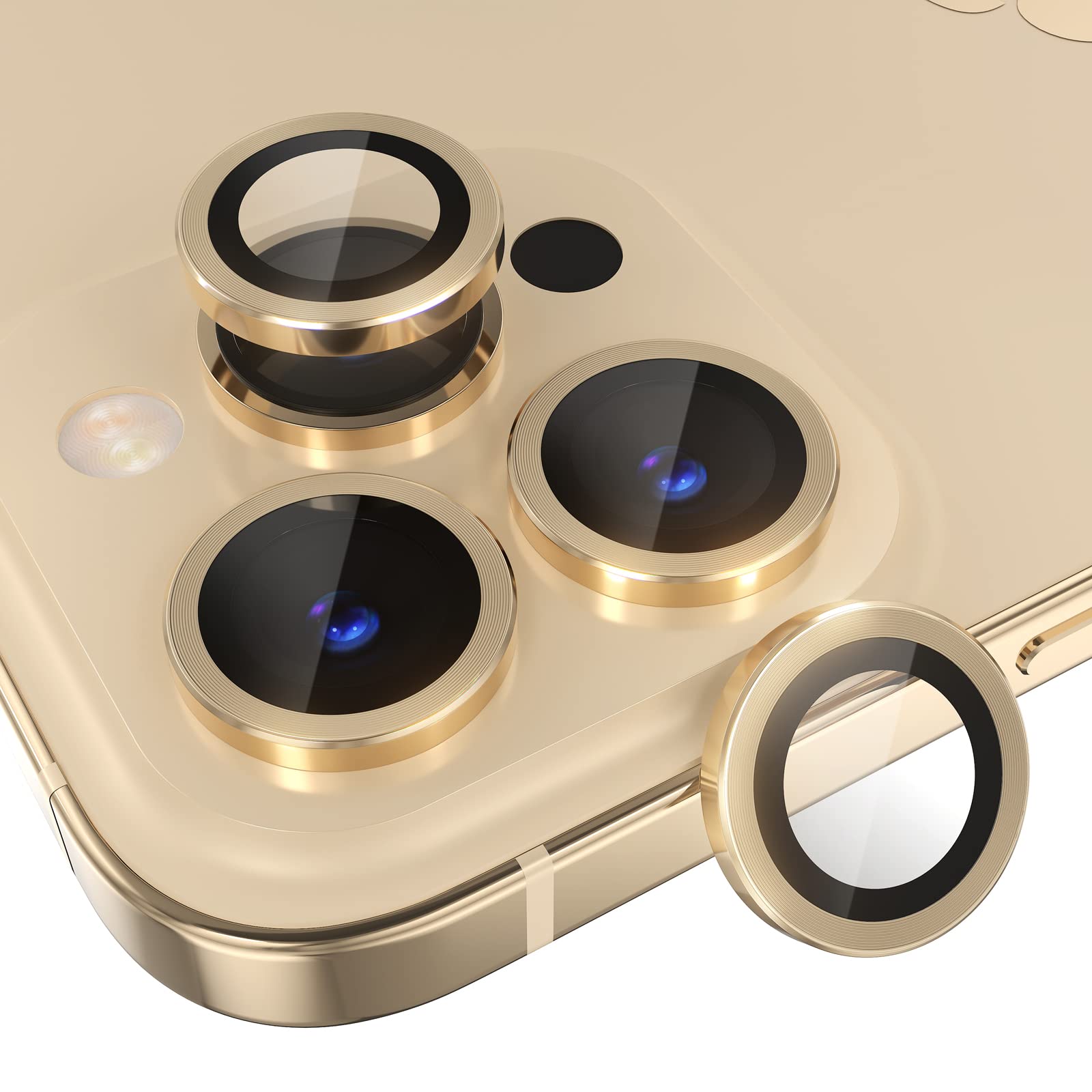 [3+1] Choiche for iPhone 14 Pro/iPhone 14 Pro Max Camera Lens Protector, 9H Tempered Glass Camera Cover Screen Protector Metal Ring Decoration Accessories (Gold)