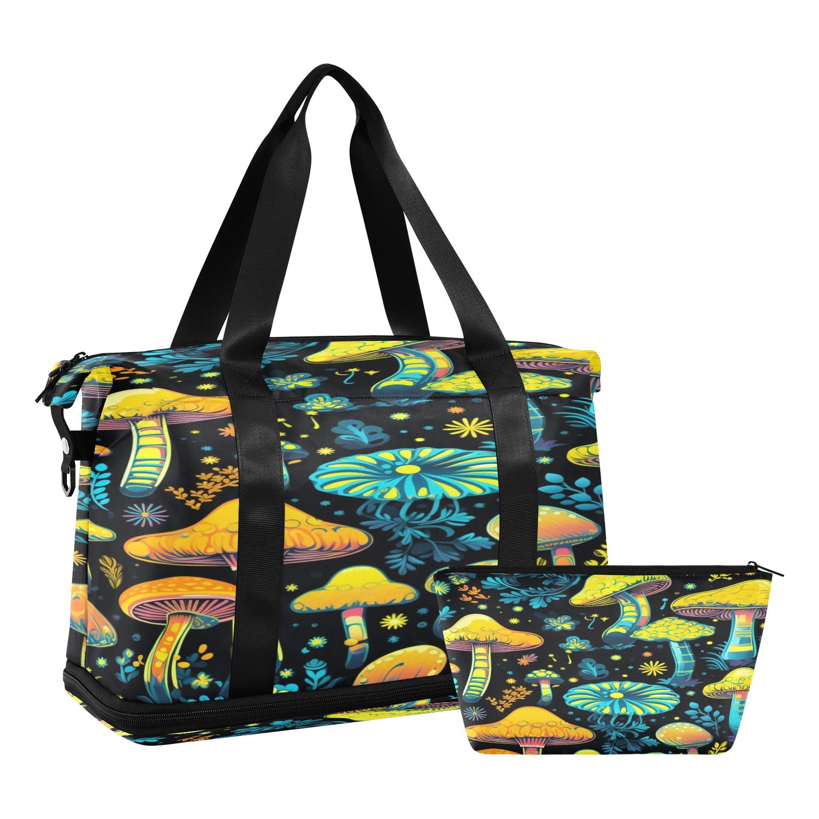 Mushroom Abstract Green Travel Duffel Bag Waterproof Gym Sport Tote Bag Carry On Weekender Bag with Compartment