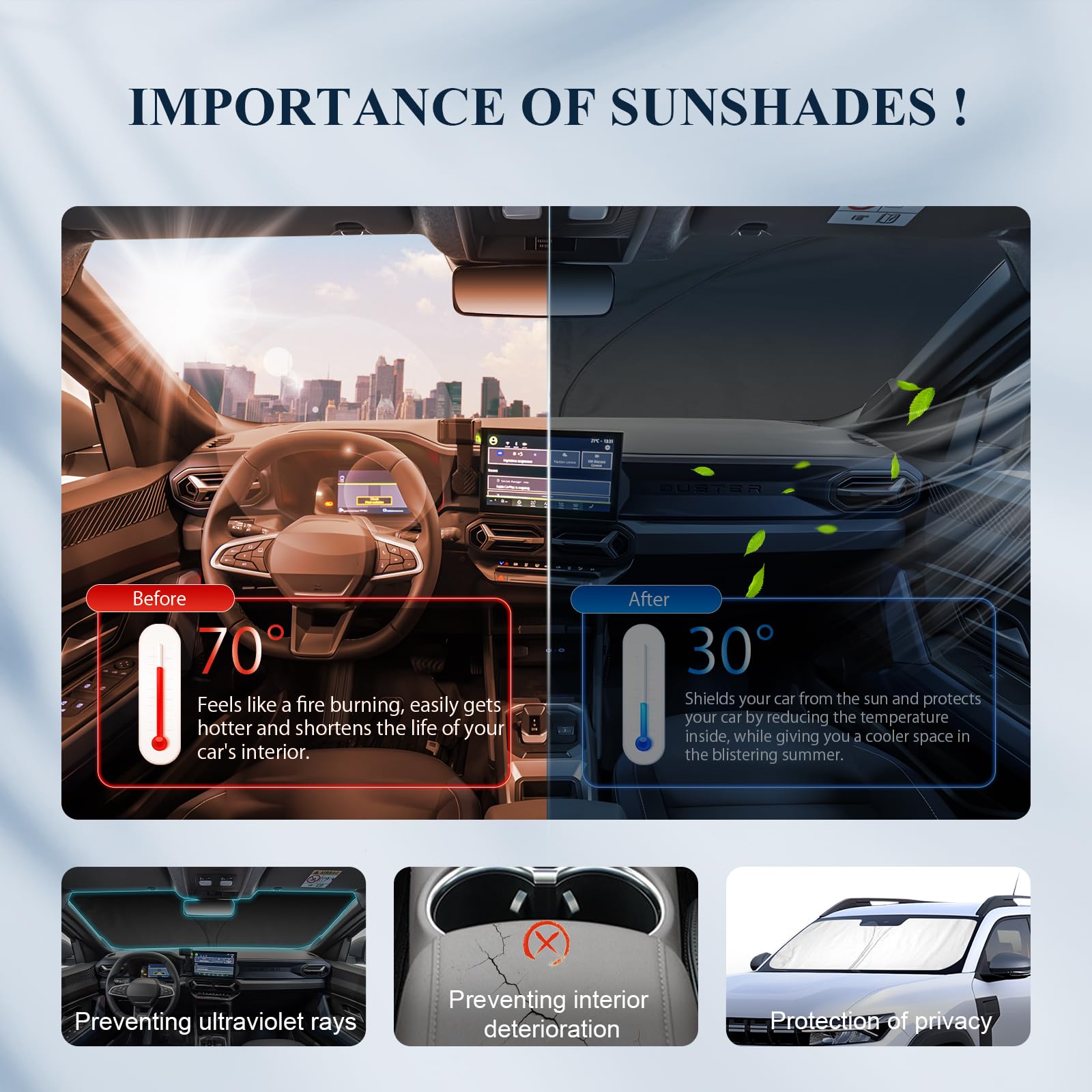BIBIBO Parasol para coche con protección UV compatible con Dacia Duster 2024, Dacia Duster Auto Parasol para parabrisas delantero, protección contra el calor del coche contra los rayos UV, plegable y