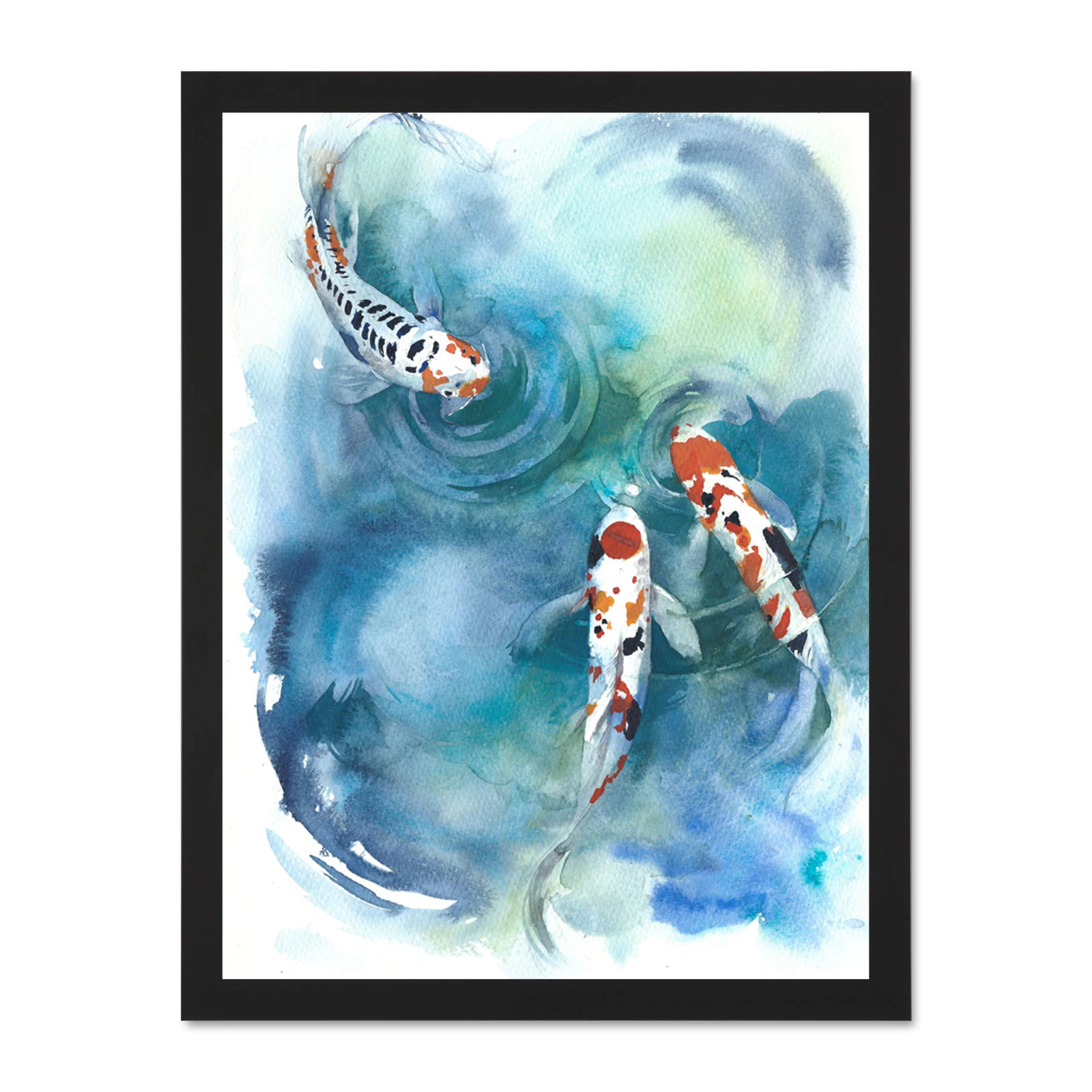 Wee Blue Coo Japanese Koi Fish Near Surface Large Framed Art Print Wall Poster 18x24 inch