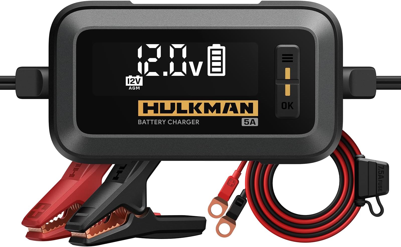 HULKMAN Sigma 5 Car Battery Charger, 5000mA 6V/12V Automatic Smart Trickle Charger, Battery Maintainer, and Desulfator with Intelligent Interface
