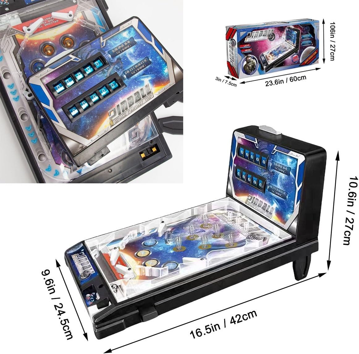 Pinball Machine Game for Kids and Adults, Electronic Arcade Pinball Toy with Lights and Sounds, A Fun Tabletop Puzzle Game for Family