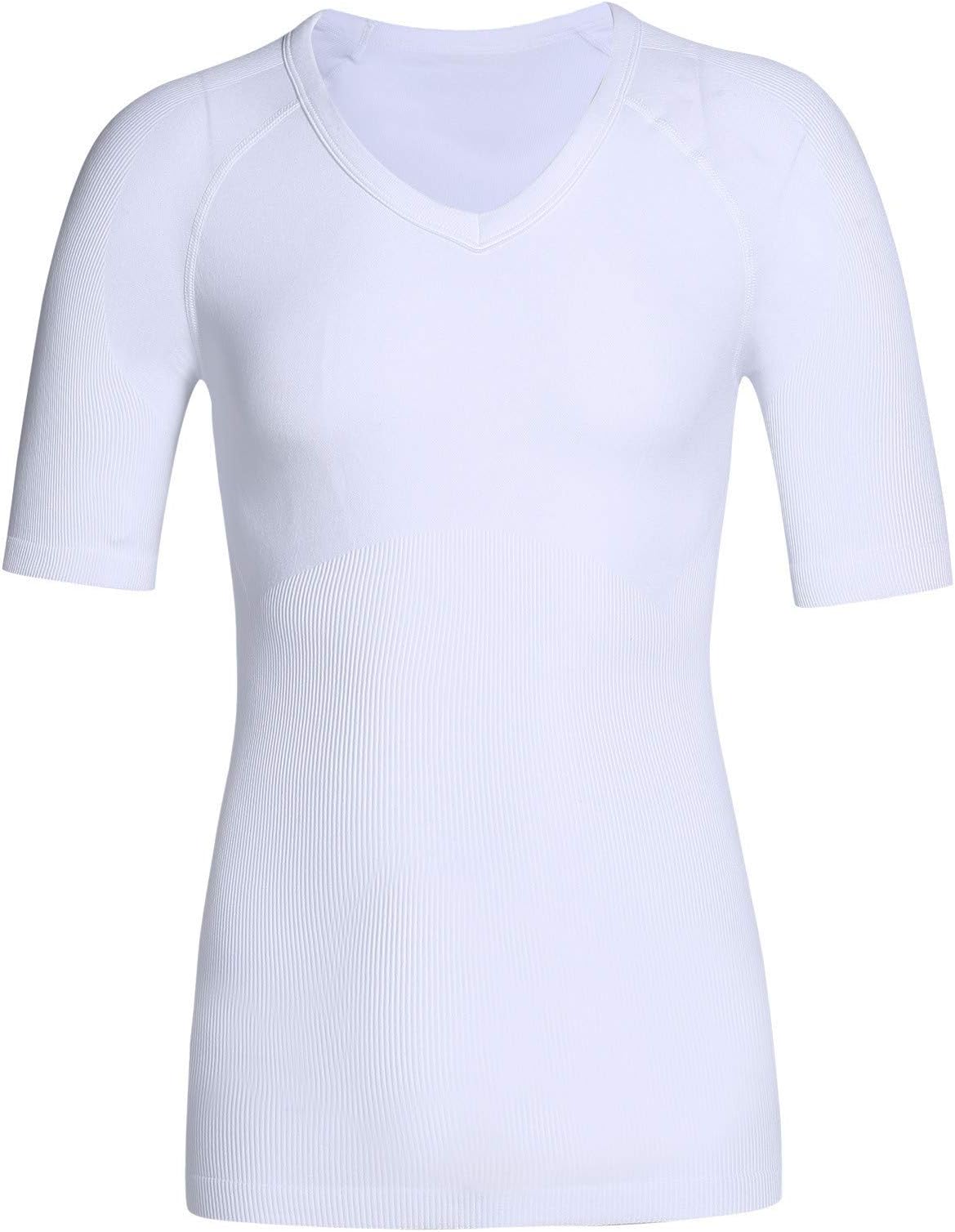 SebastySebasty Seamless Underwear,Body Shaper For Men,Body Shaper Slimming Suits,Half Sleeve Top Large Size S-XXL V-Neck,Nylon Home Outdoor Compression Tight Shirts,White-Small