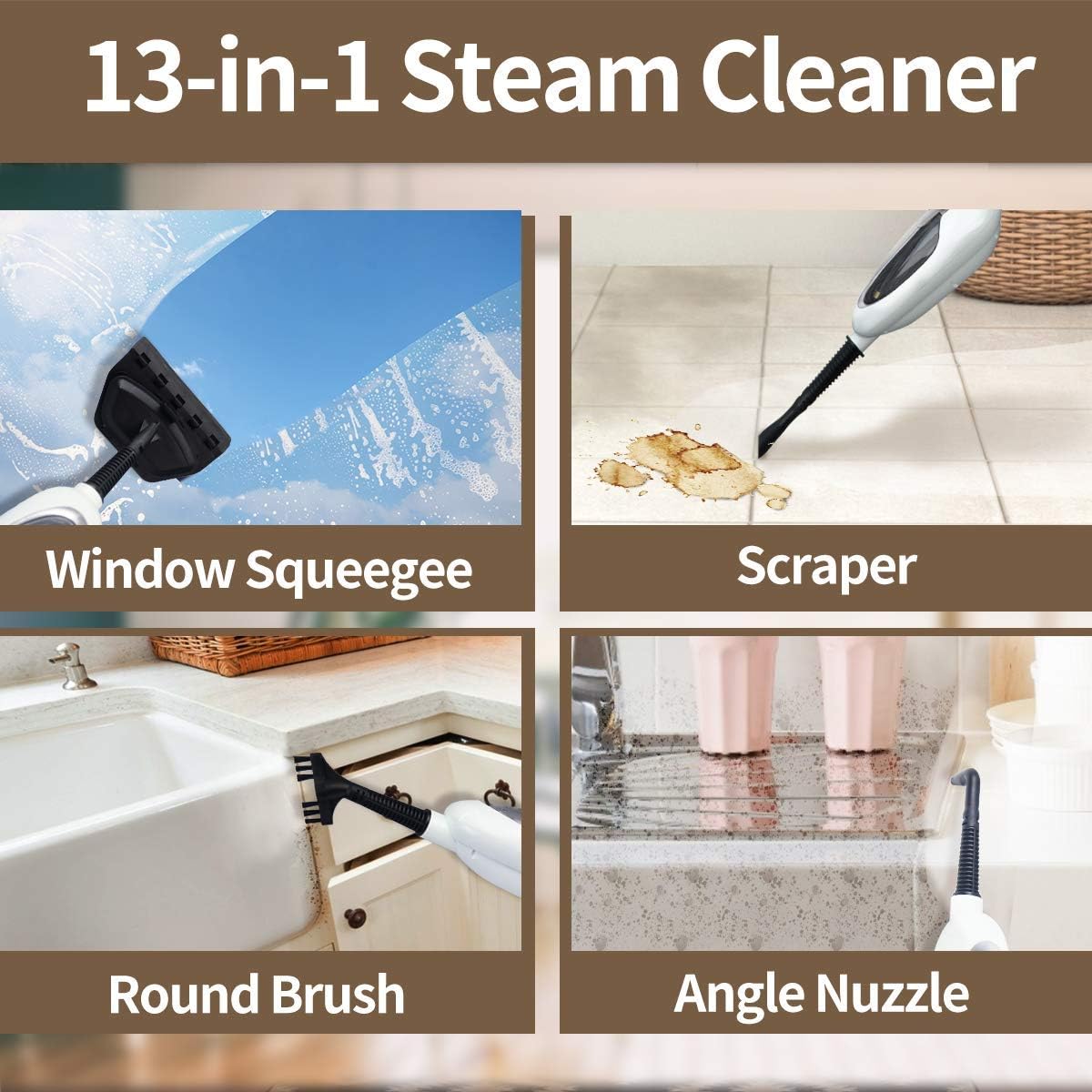 Steam Mop for Hardwood Cleaning, Steam Cleaner, Multipurpose Adapter Accessories, Floor Steamer, Lightweight, 20ft Power Cord, 2 Pads, 1200W, 300ml Water Capacity, 18 Secs Heat Up by Sandoo, SC1050