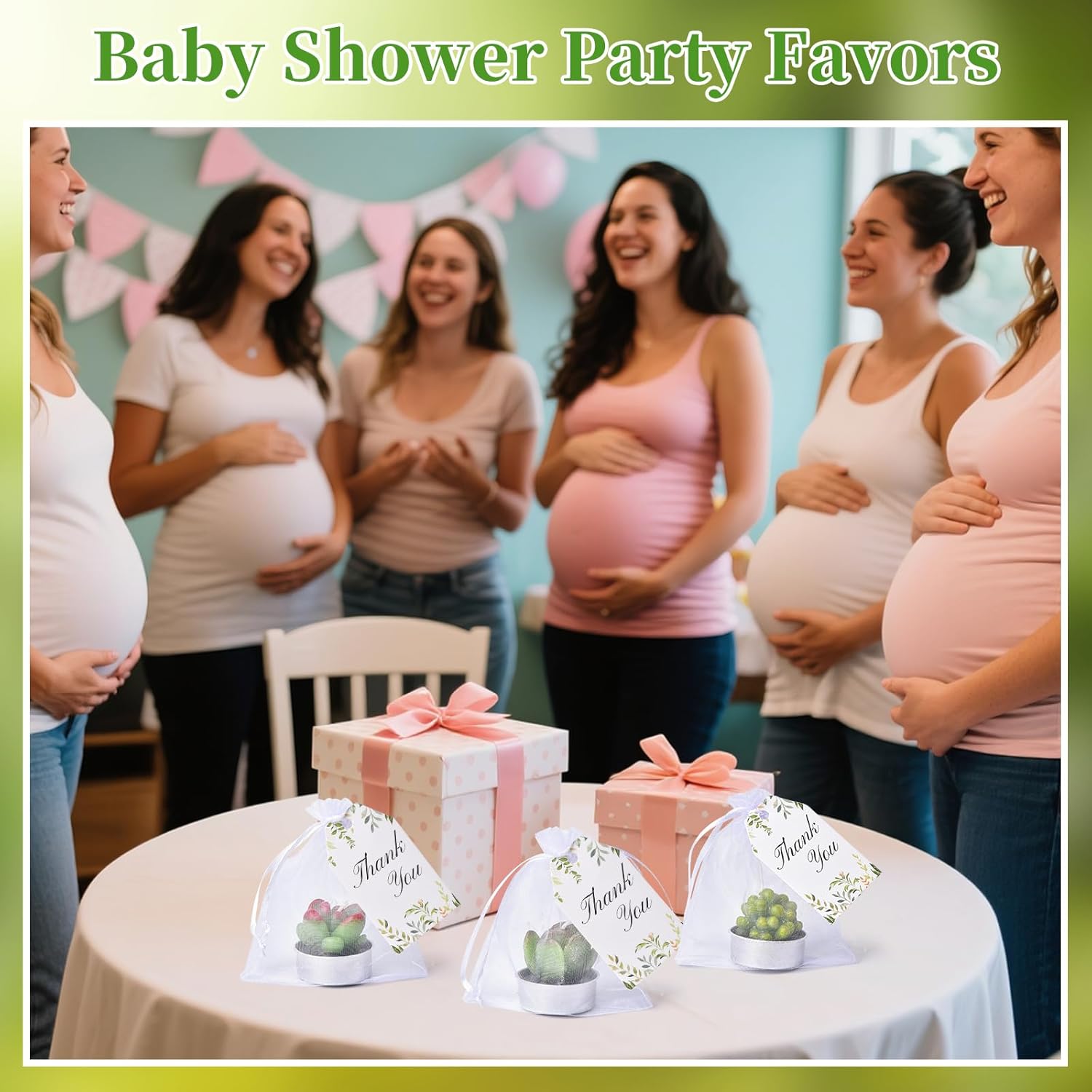 48Set Succulent Candles Baby Shower Candle Favors for Guests Include 48Plant Tealight Candles 48 Thank You Tags 48 Organza Bags Return Gift for Birthday Gender Reveal