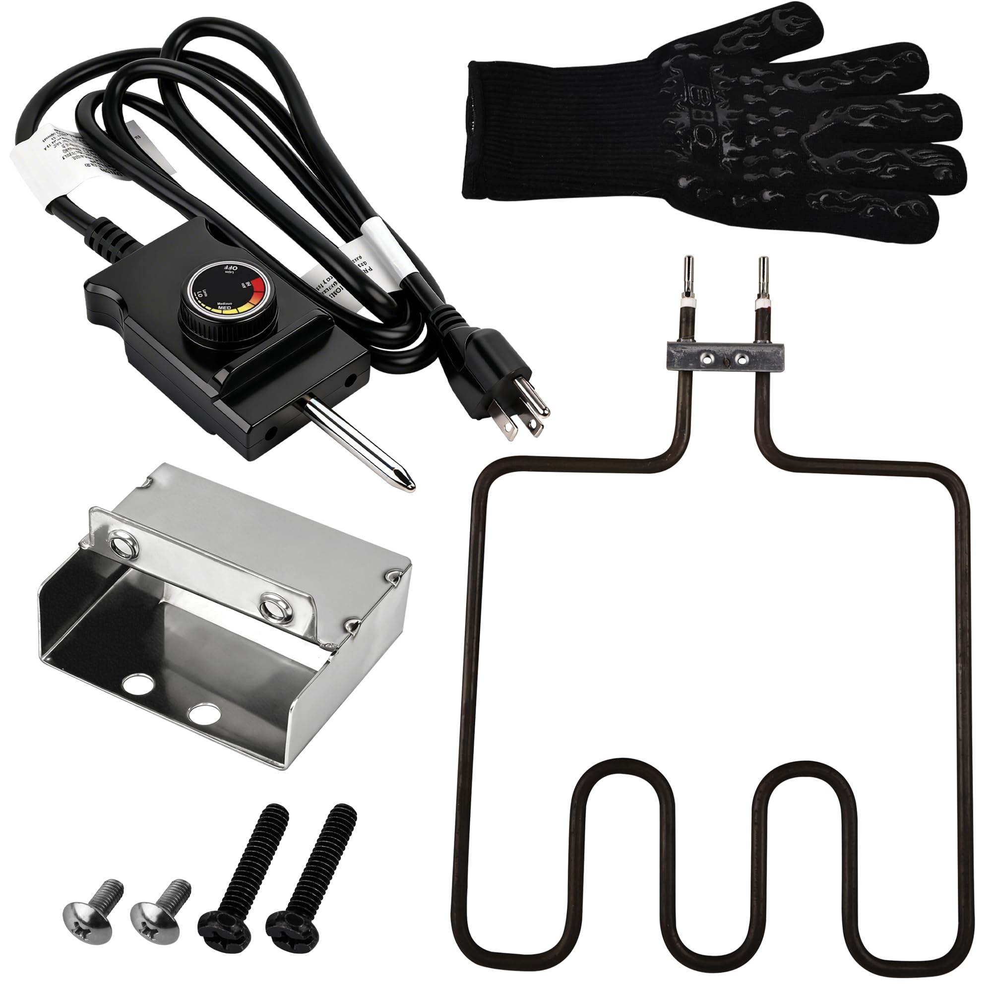 Elemento riscaldante da 1500 Watt, da 10 °C a 232 °C, per affumicatori elettrici e griglie Masterbuild, con cavo termostato regolabile e scatola di collegamento in acciaio inox Romalon
