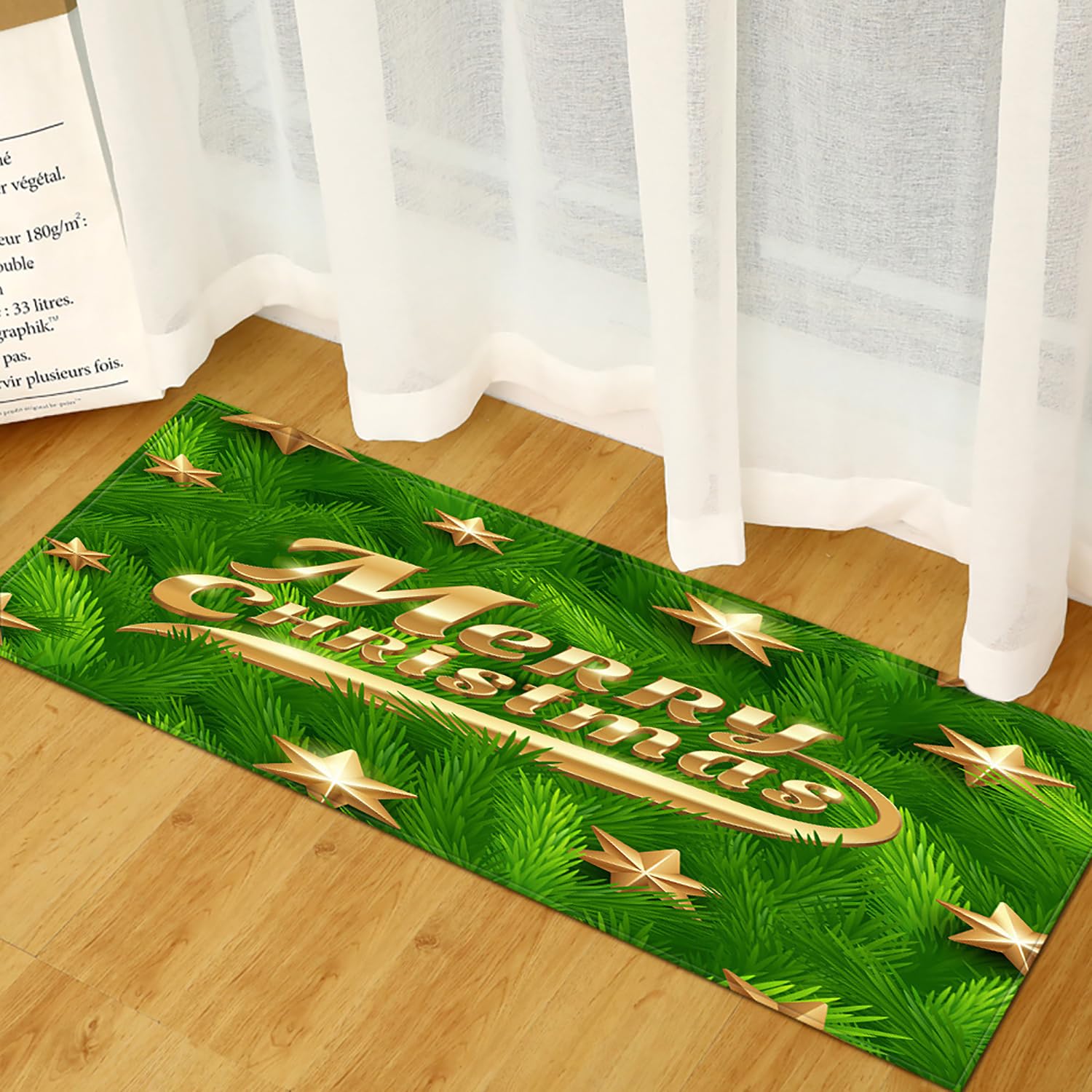 Tappeto Cucina Natale Verde, Tappeto Ingresso Interno Lungo di Natale, Tappeto Decorativo di Natale, Tappeto Runner Natalizio Antiscivolo per Camera da Letto Bagno Corridoio,60x180cm/24 x71