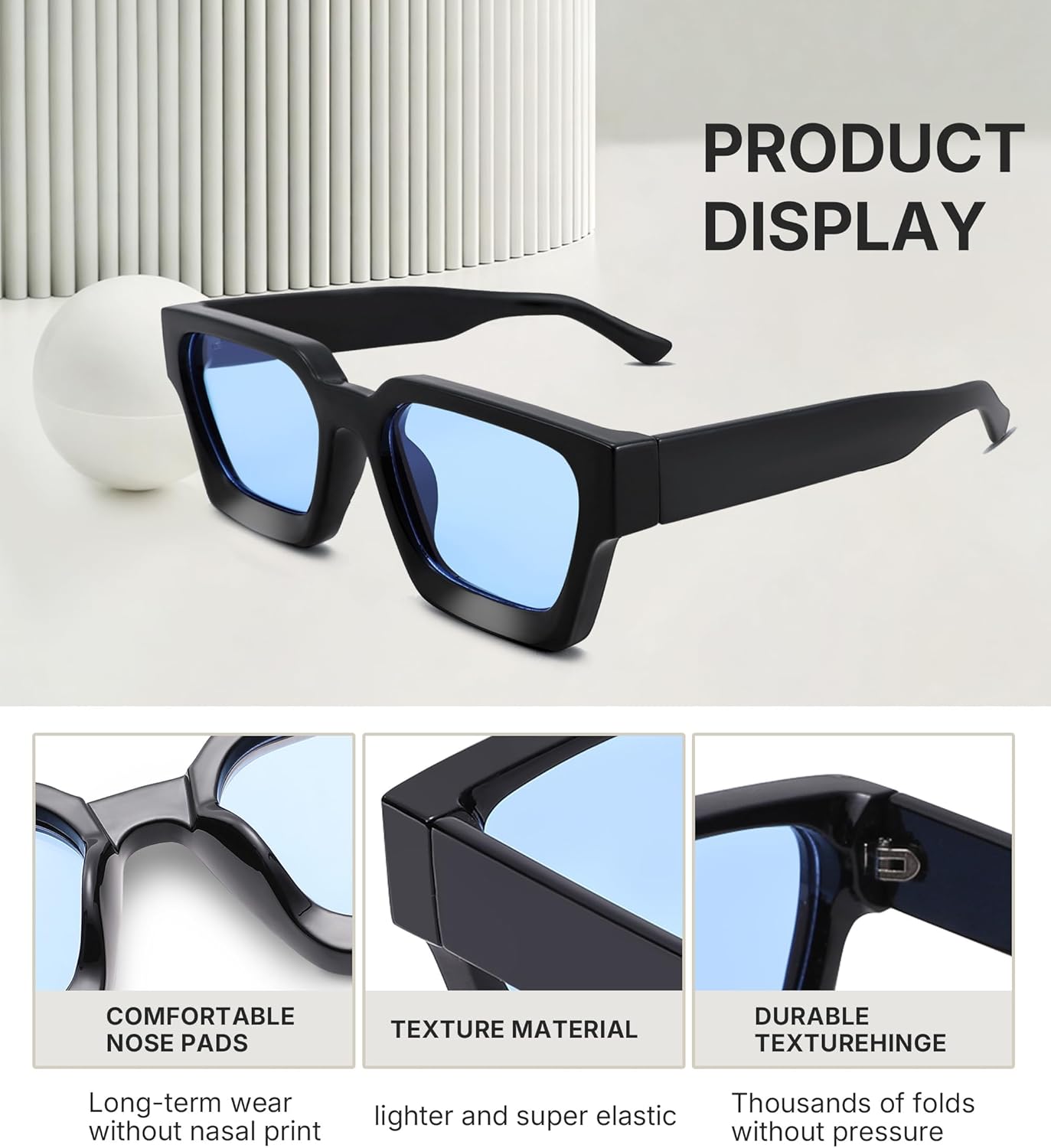 Pro Acme Square Sunglasses for Men Women,Thick Frame Sun Glasses Simple Designer Style Shades - Image 6
