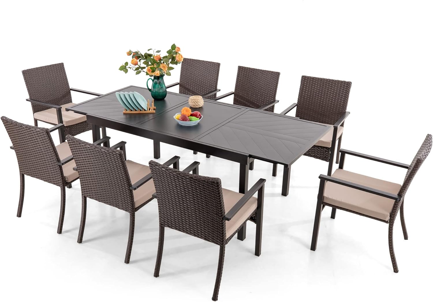 Sophia & William 9 Pieces Patio Dining Set for 8, Rattan