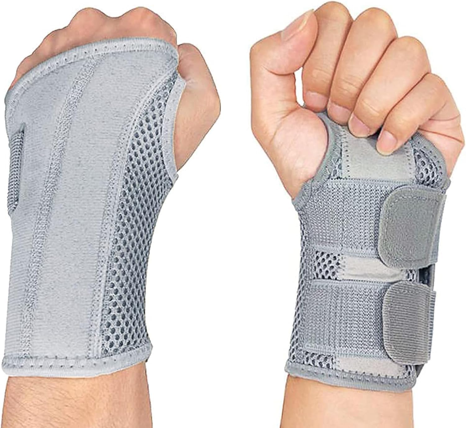 Joyzzz Wrist Brace, Gray Carpal Tunnel Support for Left Hand, Night Wrist Sleep Stabilizer with Compression Sleeve Adjustable Straps, Arthritis Pain Relief, Size L/XL