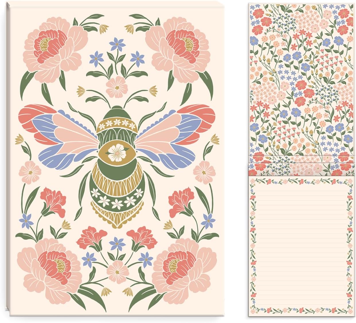 Lady Jayne Large Notepad with Hardcover and Flip Top Stand – 60 Perforated Sheets with Artwork, 6.875" x 10" – Wildflower Meadow Floral Bee (82038)
