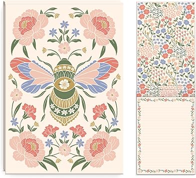 Lady Jayne Large Notepad with Hardcover and Flip Top Stand 60 Perforated Sheets with Artwork, 6.875" x 10" Wildflower Meadow Floral Bee 82038