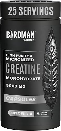 BIRDMAN Cápsulas de monohidrato de creatina micronizada  Veganas  Sin cafeína, sin gluten, sin azúcar  125 cápsulas (25 porciones)