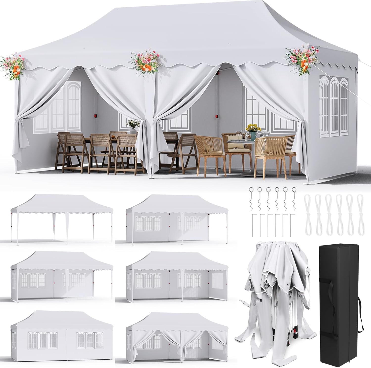 Tonnelle Pliante 3x6 M Avec 6 Parois Latérales - Toit Imperméable Et UV - Hauteur Réglable - Sac De Transport Inclus - Anthracite